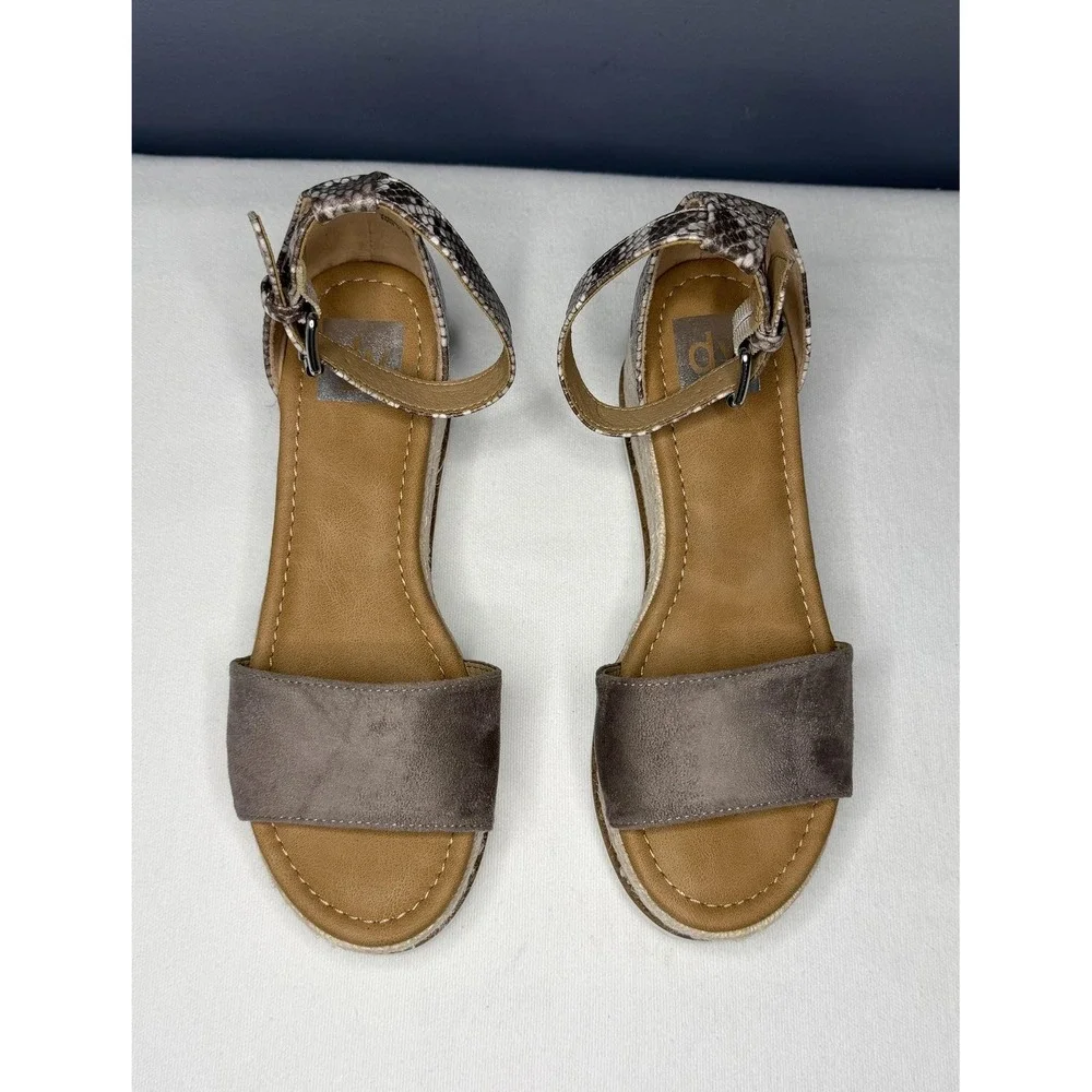 Dolce Vita Baker Sandals Womens 7 Brown Taupe Snake Espadrille Wedge Ankle Strap